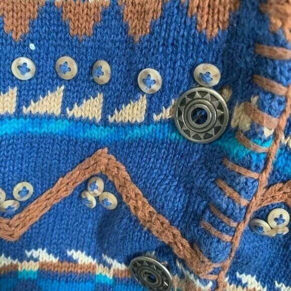 Vintage Segrets Sun Prints Blue Southwestern Knit Sweater Vest Women’s Size L - Picture 6 of 8
